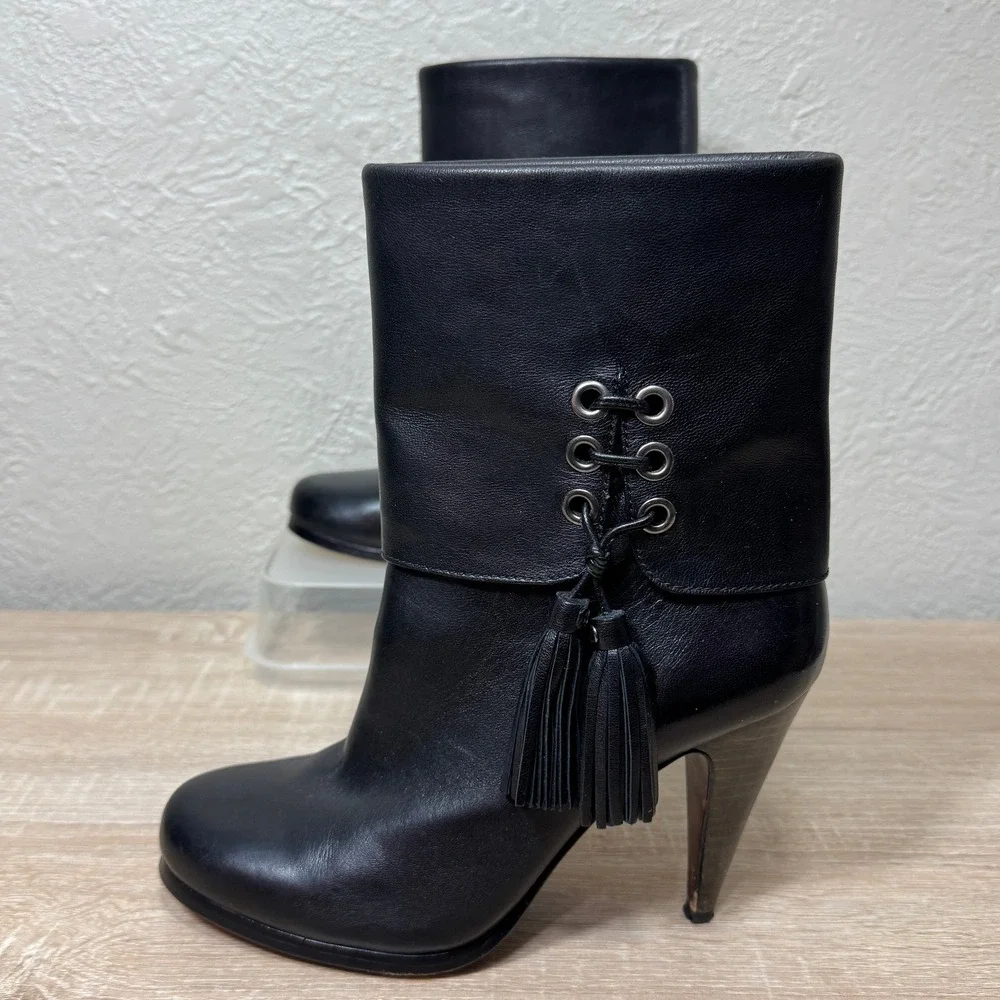 Coach Legra Heeled Boots 7 Tassel Foldover Leather Biker Club Streetwear Luxury - Picture 2 of 10